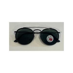 Ray-Ban Round Double Bridge - Black/G-15 Green Polarized Lens - Brand New